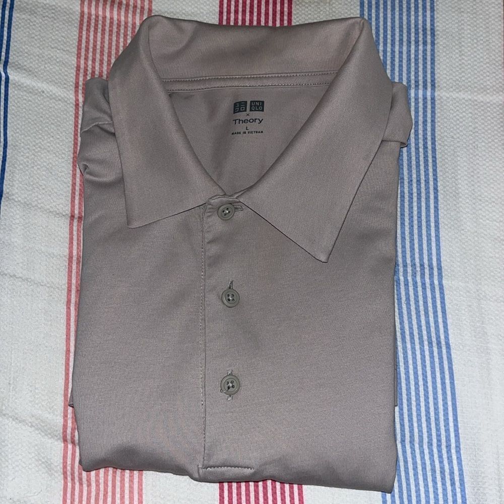 THEORY x UNIQLO Men's Tan Taupe Beige Golf Tennis Pointed Collar Polo Shirt L